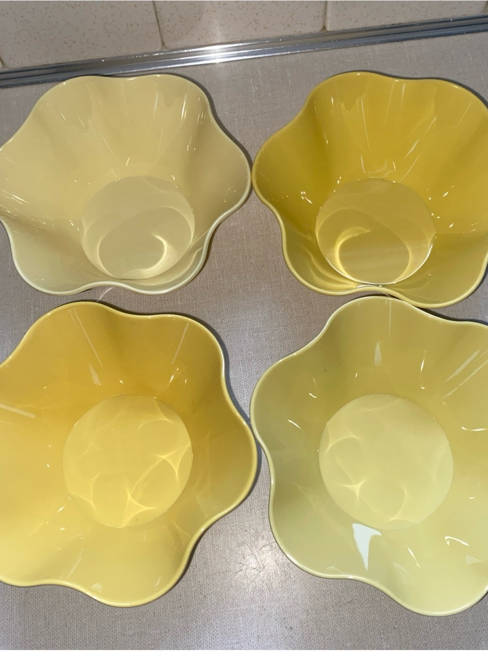 Greg Natale Melamine Floral Shape Yellow Ombre Bowls Set of 4